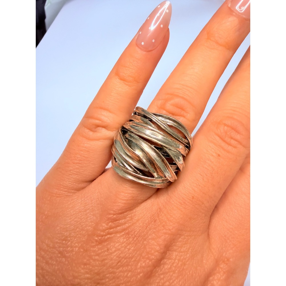 925 Sterling Silver Modern Wrap Ring Israel Size 9 Wide Statement Openwork Band